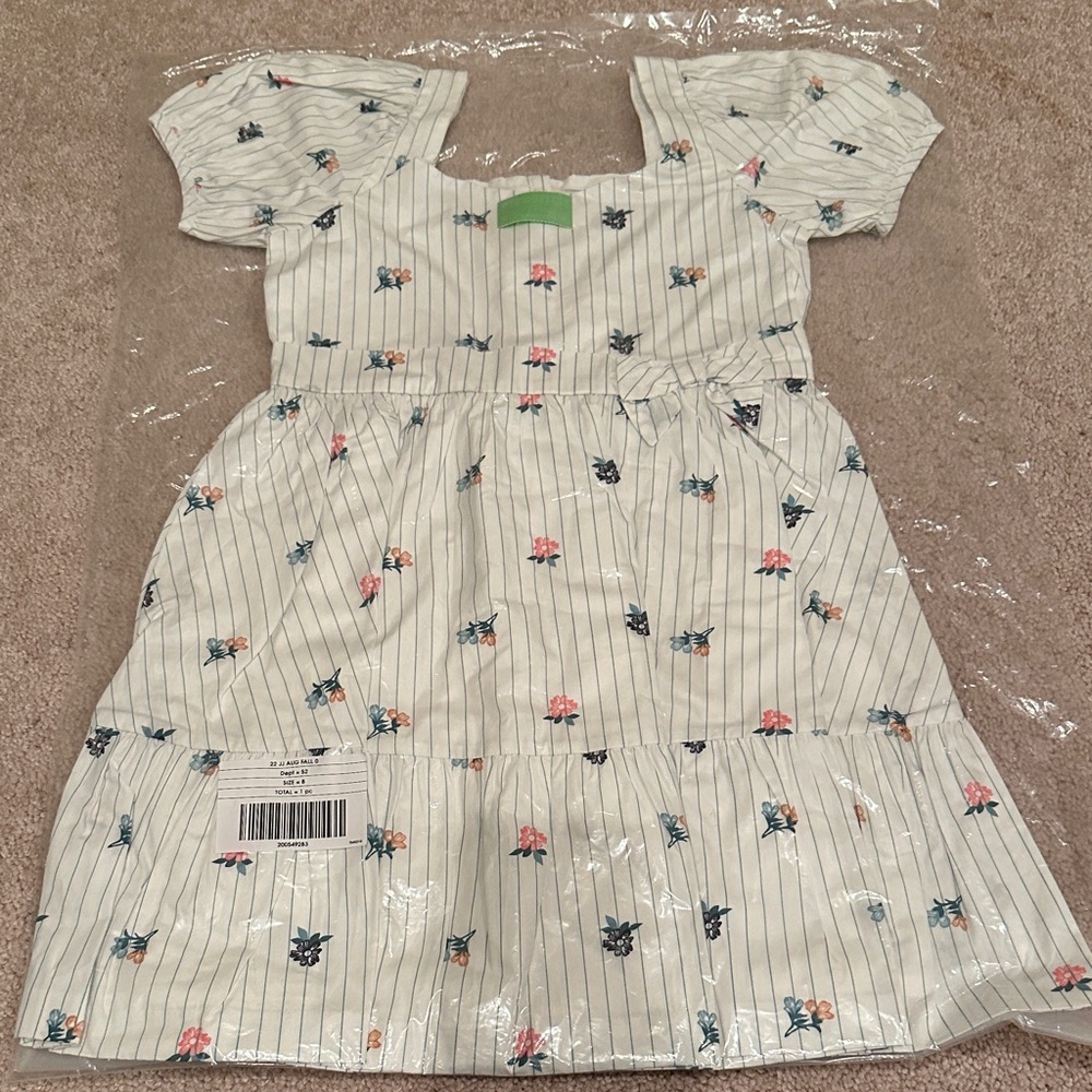 Janie and Jack White Striped Dress with Floral Accents